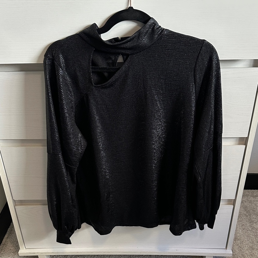 Halogen Black Metallic Blouse with Cut-Out